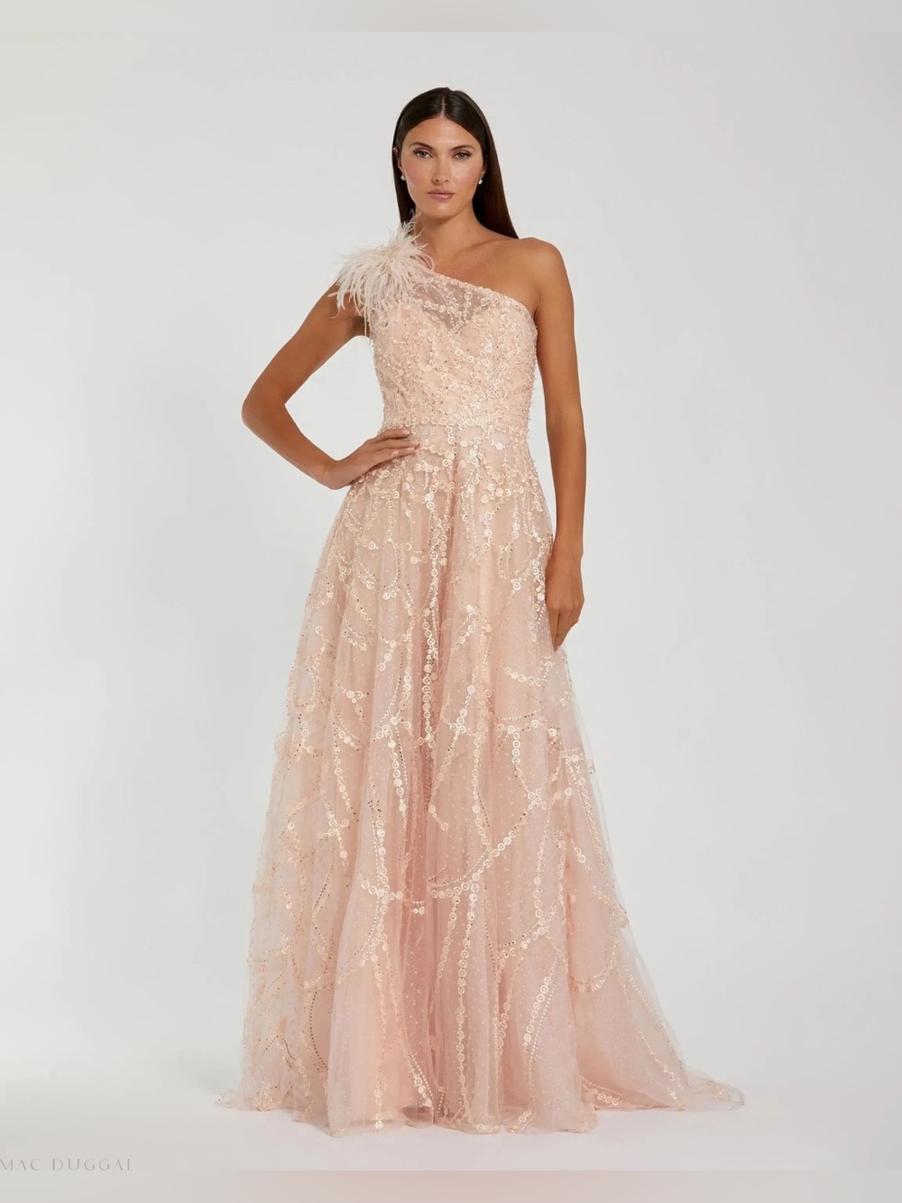 MAC DUGGAL
Pink Embellished One Shoulder A Line Gown Size 14
